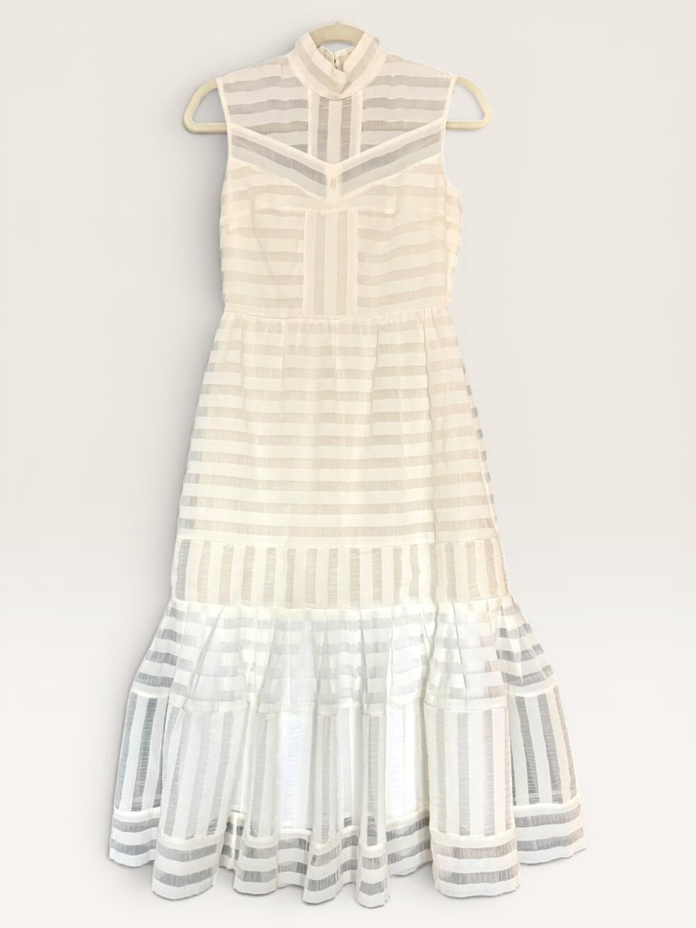 Erdem Abrielle Ivory White Stripe Silk Lined Tiered‎ Midi Dress US 4 SS16 Bridal - Picture 5 of 12